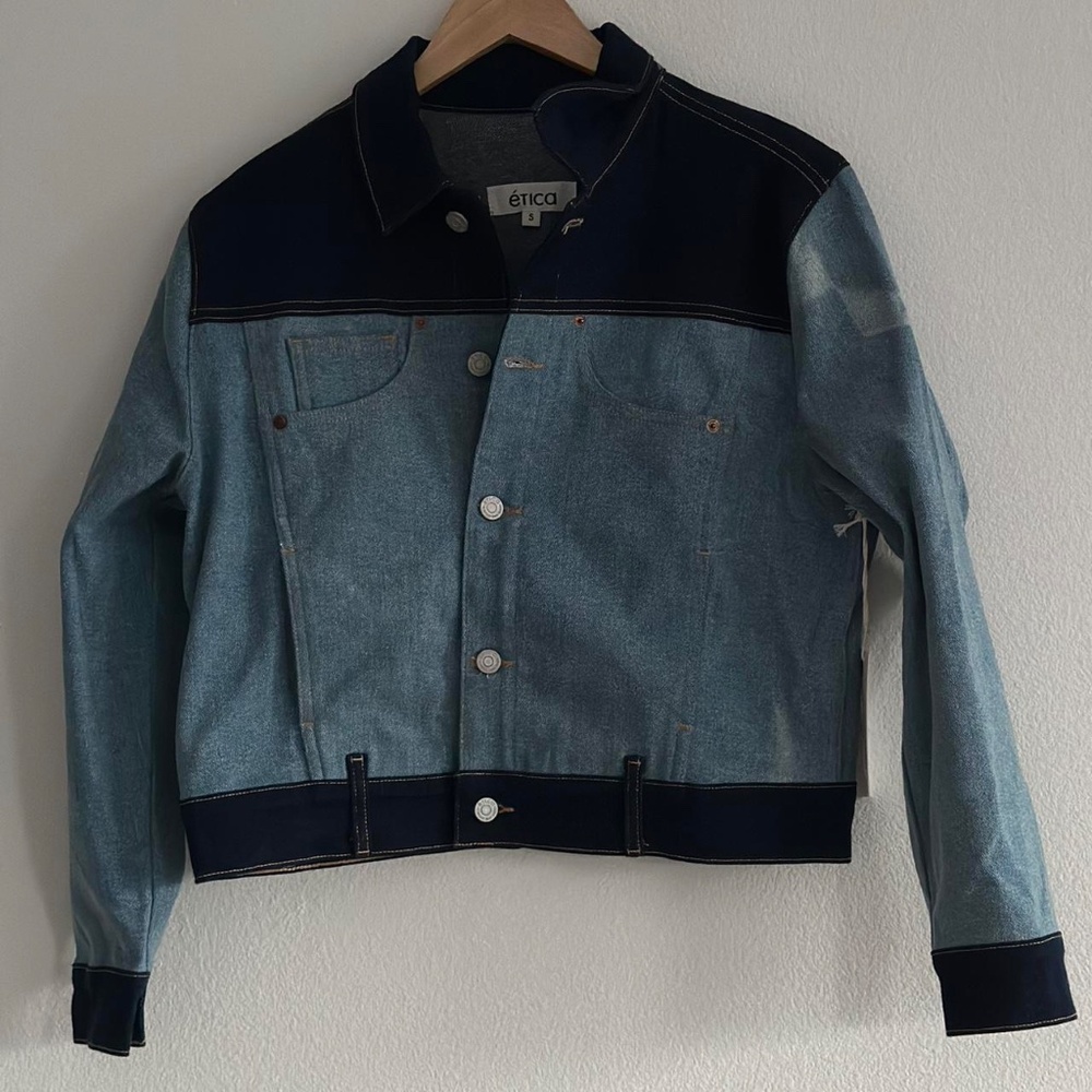 éTica Jett Boxy Crop Denim Jacket, Size Small - Picture 2 of 15